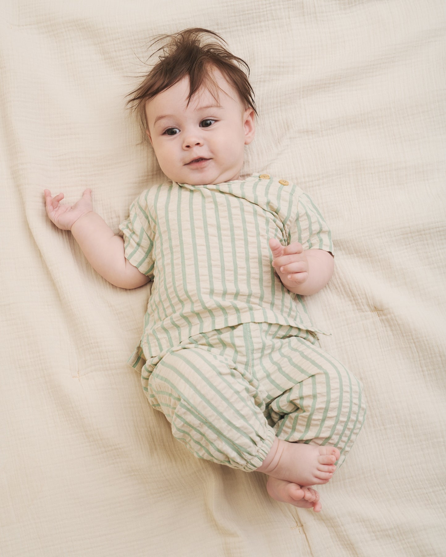 Seersucker Baby Trousers - Stripe Emerald